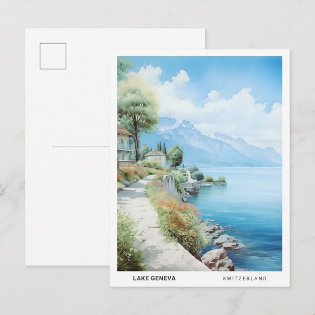 Blue Sky in Lake Geneva Switzerland Postkarte (Vorne/Hinten)