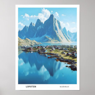 Blue Sky in Lofoten Norwegen Vintage Travel Poster