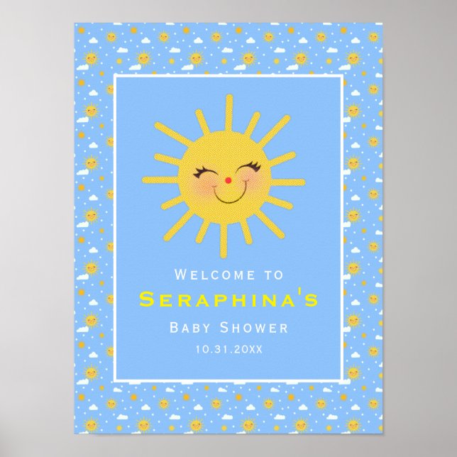 Blue Sky Lächeln Gelbe Sunshine Baby Dusche Poster (Vorne)