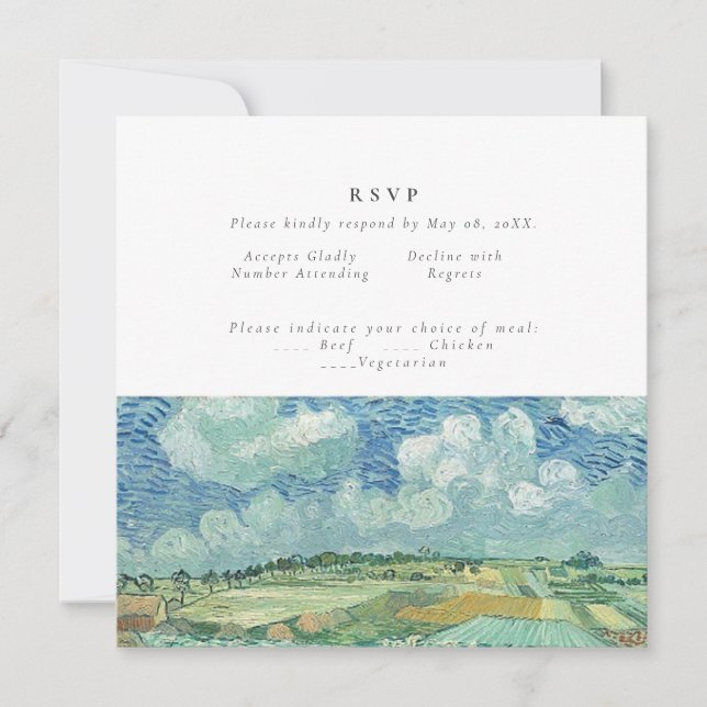 Blue Sky mit Green Field Hochzeit RVSP Karte (Vorderseite)