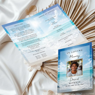 Blue Sky Photo Memorial Funeral Program  Karte