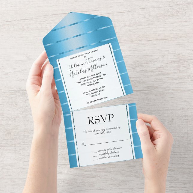 Blue Sky Ribbon Wedding All In One Einladung (Abreißen)
