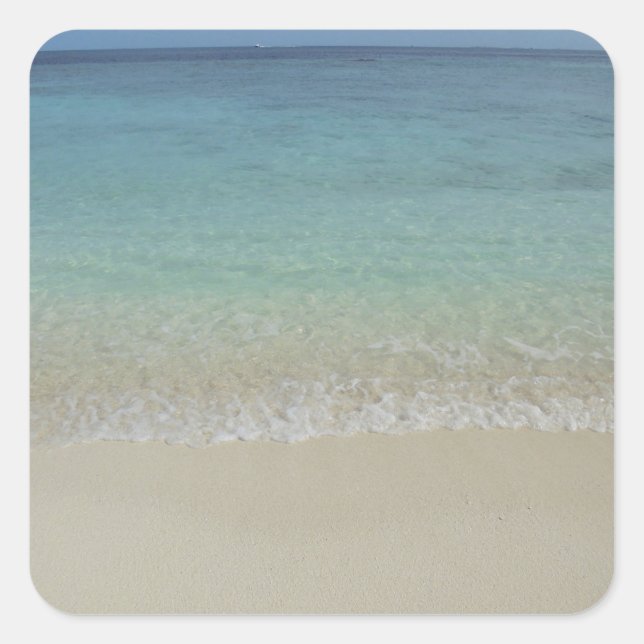Blue Sky Sea Sand Blank Template Maldives Trendy Quadratischer Aufkleber (Vorderseite)