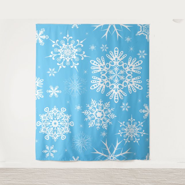 Blue Sky Snowflake Muster Weihnachten Hintergrund Wandteppich (Vorderseite)