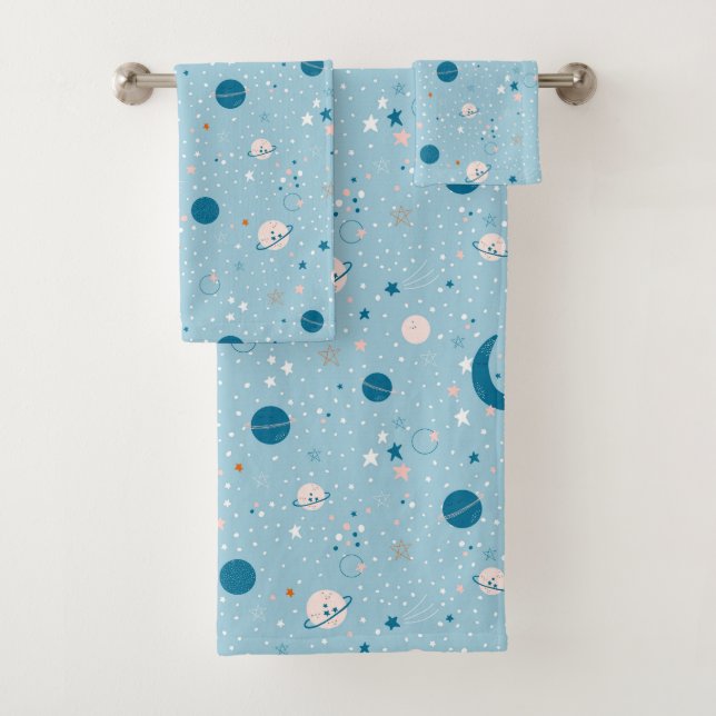 Blue Sky & Space Pattern Badhandtuch Set (Insitu)