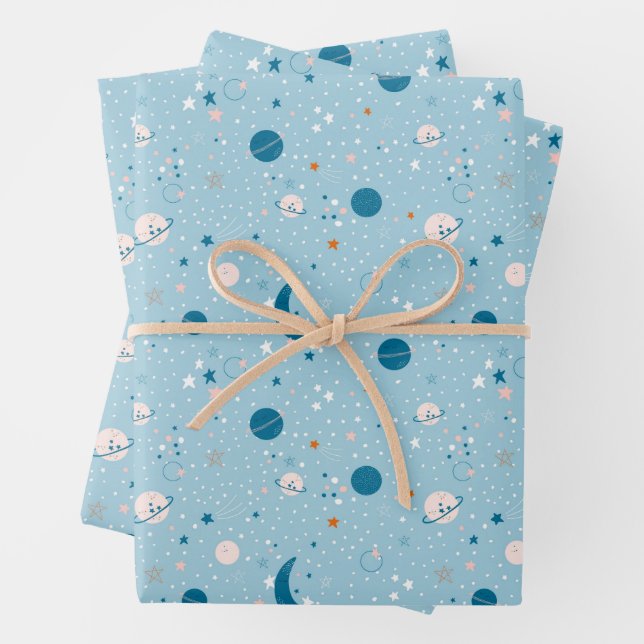 Blue Sky & Space Pattern Geschenkpapier Set (Beispiel)