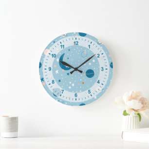 Blue Sky & Space Pattern Große Wanduhr