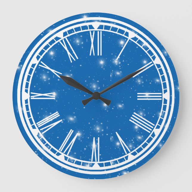 Blue Sky und White Stars Wall Clock Große Wanduhr (Vorderseite)