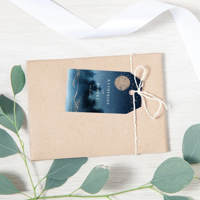 Blue Sky Watercolor Landscape Wedding Monogram Geschenkanhänger (Von Creator hochgeladen)