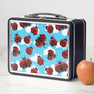Blue Sky White Clouds Red Ladybug Käfer Insekt Metall Brotdose
