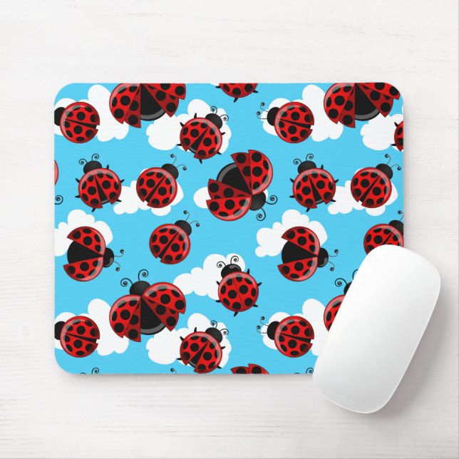 Blue Sky White Clouds Red Ladybug Käfer Mousepad (Mit Mouse)