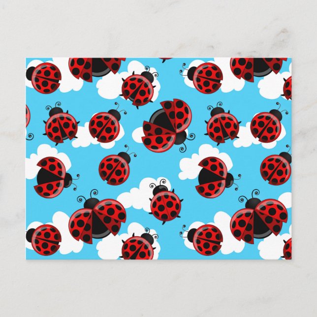 Blue Sky White Clouds Red Ladybug Käfer Postkarte (Vorderseite)
