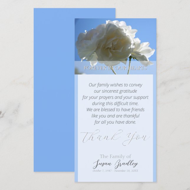 Blue Sky White Roses Beileid Danke Karte (Vorne/Hinten)