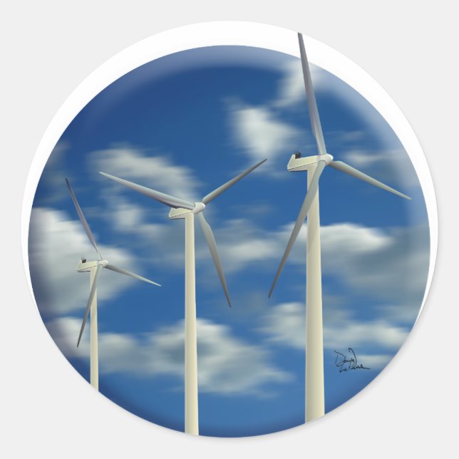 Blue Sky Windturbine Runder Aufkleber (Vorderseite)