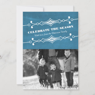 Blue Slanted Chalkboard Holiday Foto Flat Card Einladung