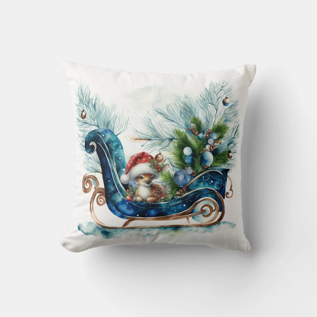 Blue Sled Baby Rentier Kissen (Vorderseite)