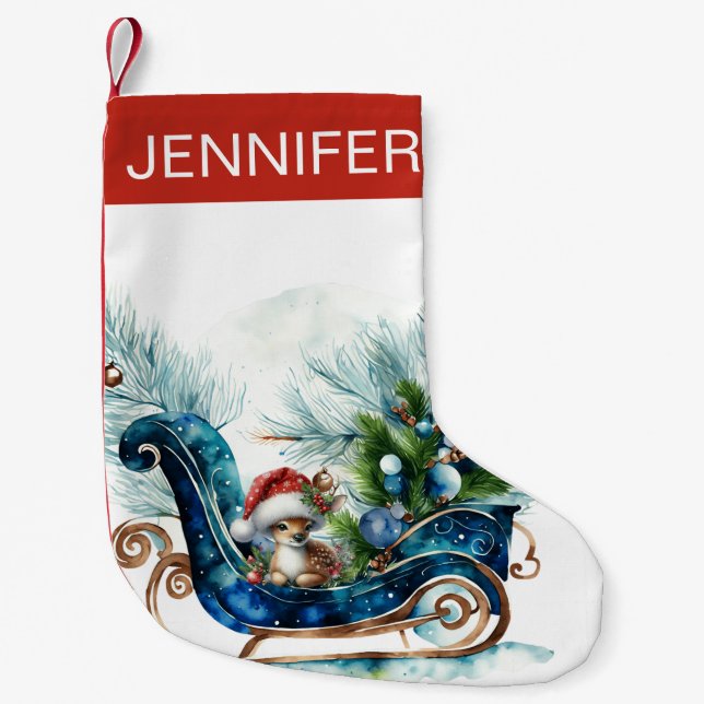 Blue Sled Baby Rentier Kleiner Weihnachtsstrumpf (Vorderseite)