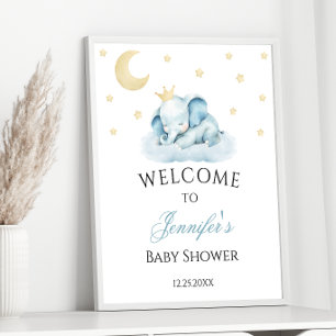Blue Sleepy Elephant Baby Boy Dusche Willkommen Poster