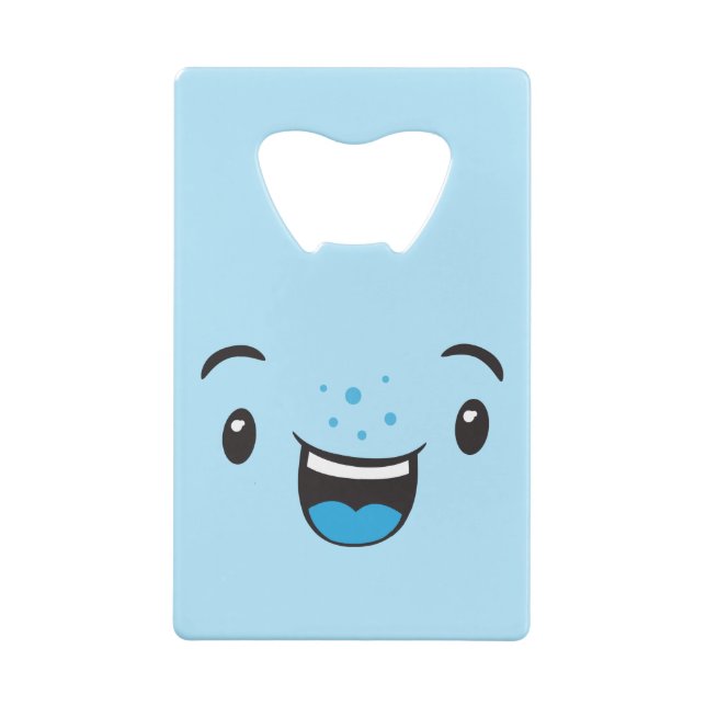 Blue Smiling Kawaii Face Carte de crédit Bottle Ou (Dos)