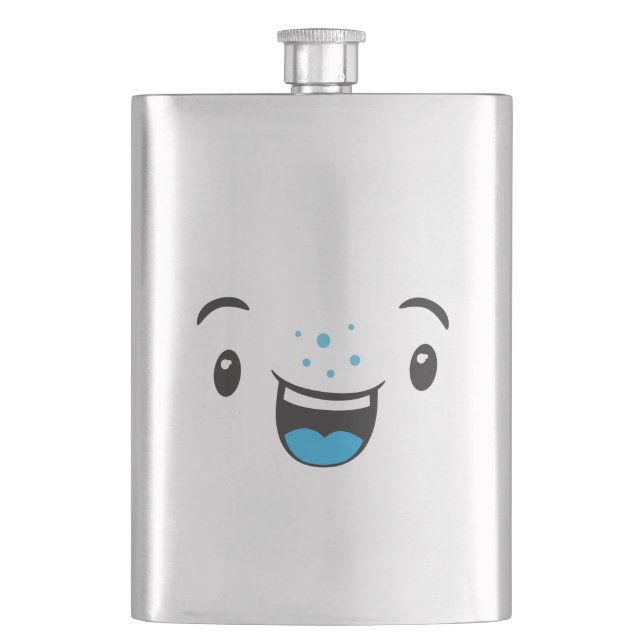 Blue Smiling Kawaii Face Flask Flachmann (Vorderseite)