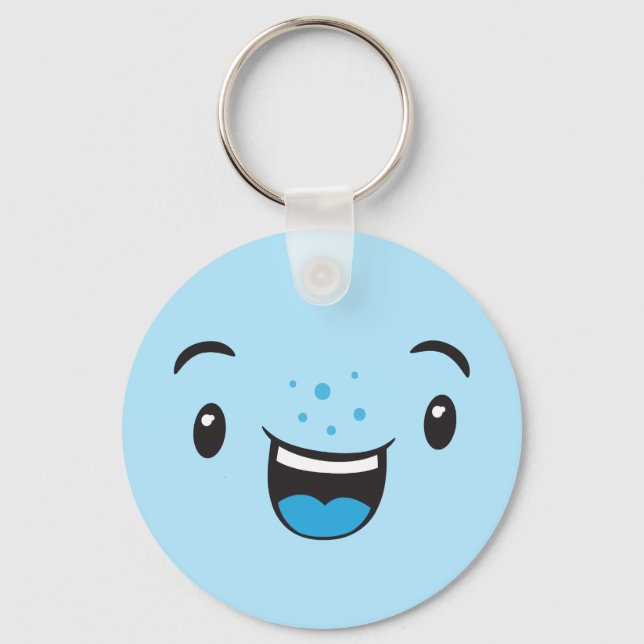 Blue Smiling Kawaii Face Schlüsselanhänger (Vorderseite)