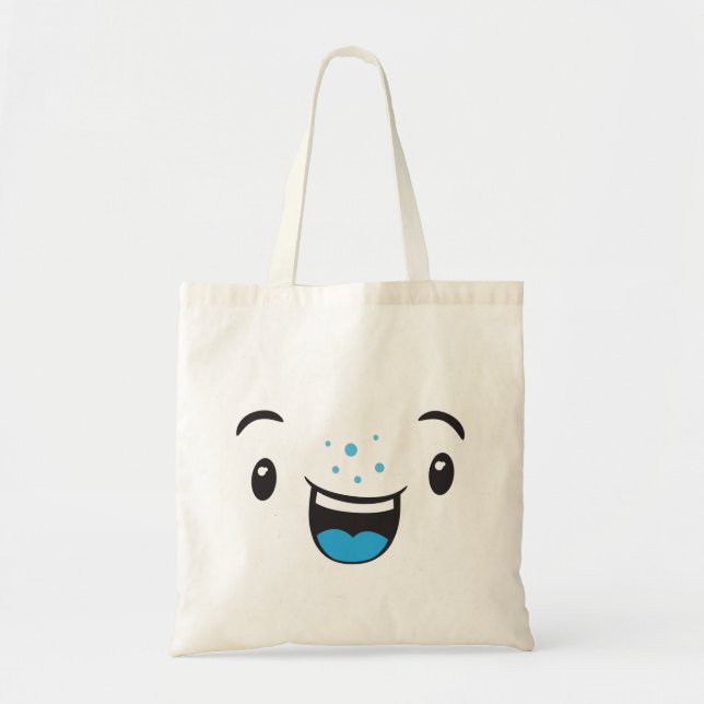 Blue Smiling Kawaii Face Tote Bag Tragetasche (Vorne)