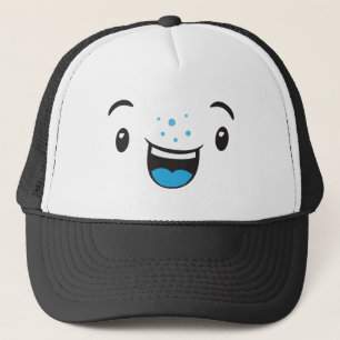 Blue Smiling Kawaii Face Trucker Hat Truckerkappe