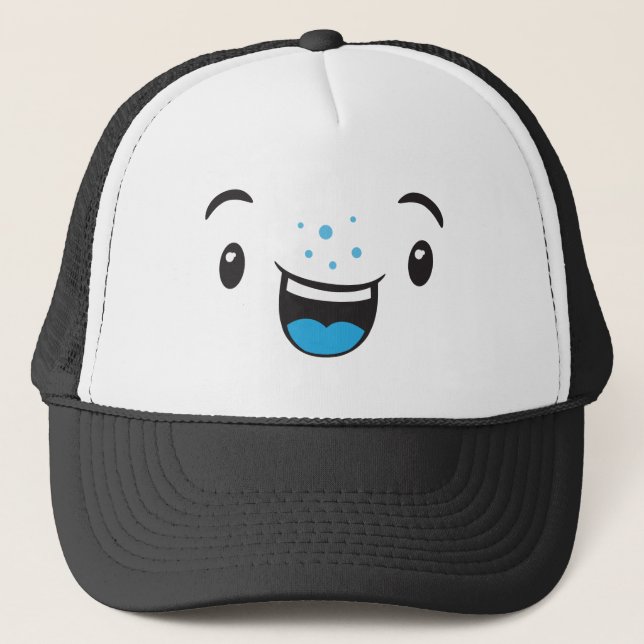 Blue Smiling Kawaii Face Trucker Hat Truckerkappe (Vorderseite)