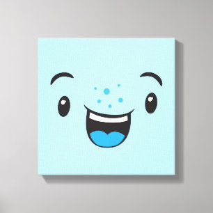 Blue Smiling Kawaii Face Wrapped Canvas Leinwanddruck