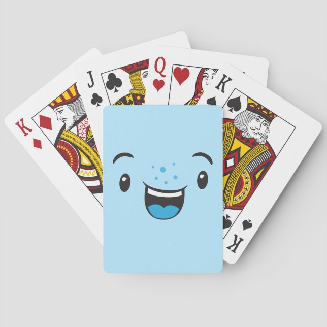 Blue Smilly Kawaii Face Playing Cards Spielkarten (Rückseite)