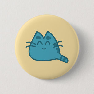 Blue Smilly Kitty Cat Button