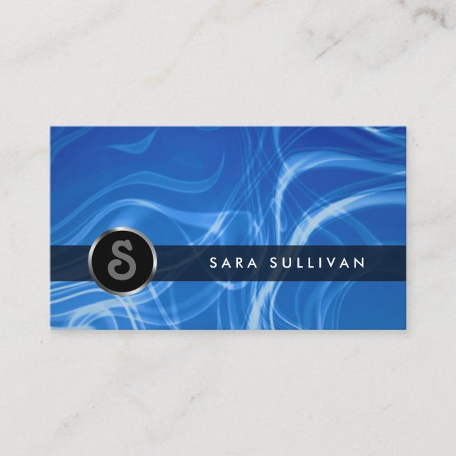 Blue Smoke Monogram Business Card Visitenkarte (Vorderseite)
