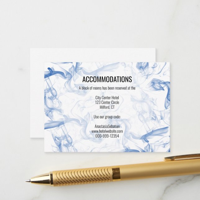 Blue Smokey Nebelunterkünfte Hochzeitskarte Begleitkarte (Vorderseite/Rückseite Beispiel)