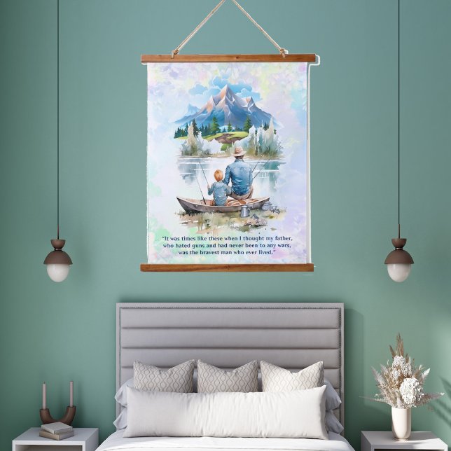 Blue Smoky Mounud Lake Fishing Fathday Wandteppich Mit Holzrahmen (Blue Smoky Mountain Cloud Lake Fishing Fathers Day Hanging Tapestry)