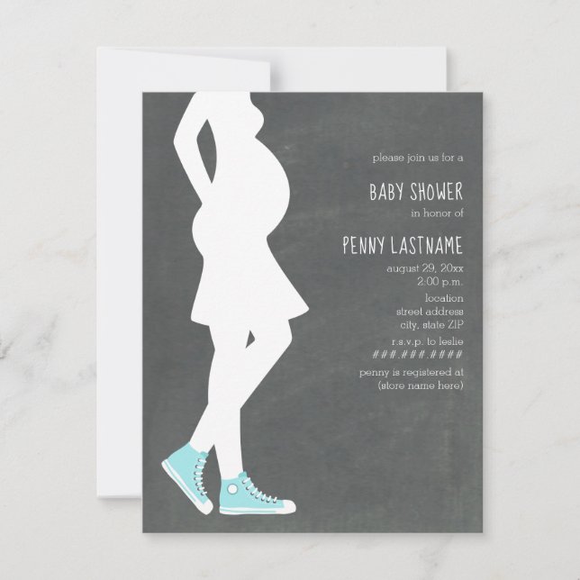 Blue Sneakers Baby Bump Baby Dusche Einladung (Vorderseite)