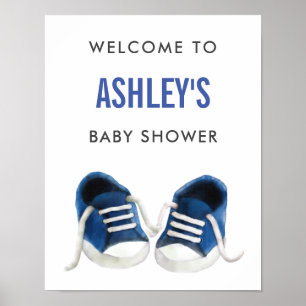 Blue Sneakers Baby Dusche Begrüßungszeichen Plakat