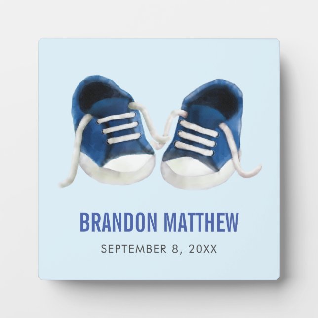 Blue Sneakers Baby Plaque, Baby Shoes Picture Fotoplatte (Vorderseite)