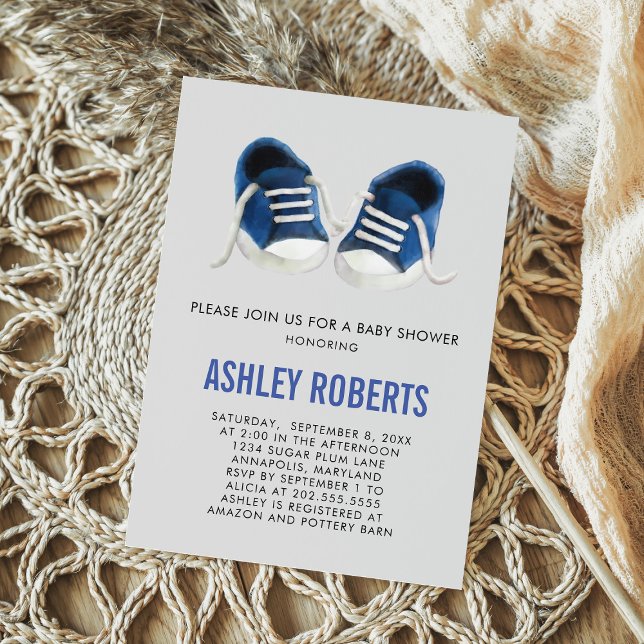 Blue Sneakers Baby Shower Invasion, Baby Boy Einladung (Von Creator hochgeladen)