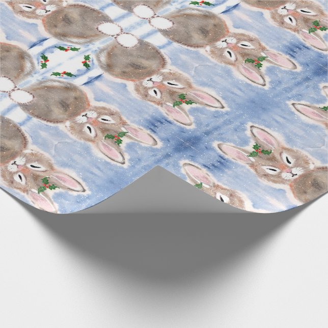 Blue Snow Bunny Rabbit Weihnachtsgeschenk Wrap Geschenkpapier (Ecke)