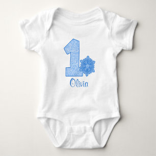 Blue Snowflake 1. Geburtstag Personalisiert Baby Strampler