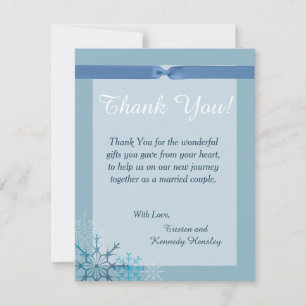Blue Snowflake 4x5 Flat Wedding Danke Karte