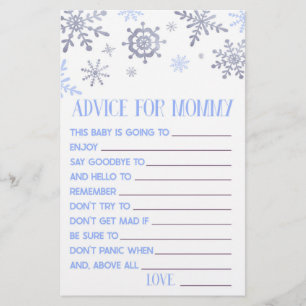 Blue Snowflake Advice Baby Showspiel Aktivität Briefpapier