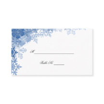 Blue Snowflake auf White Wedding Platzkarten