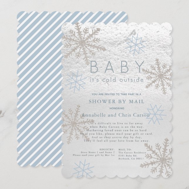 Blue Snowflake Baby seine kalte Dusche von Mail Einladung (Vorne/Hinten)