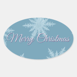 Blue Snowflake Christmas Ovaler Aufkleber
