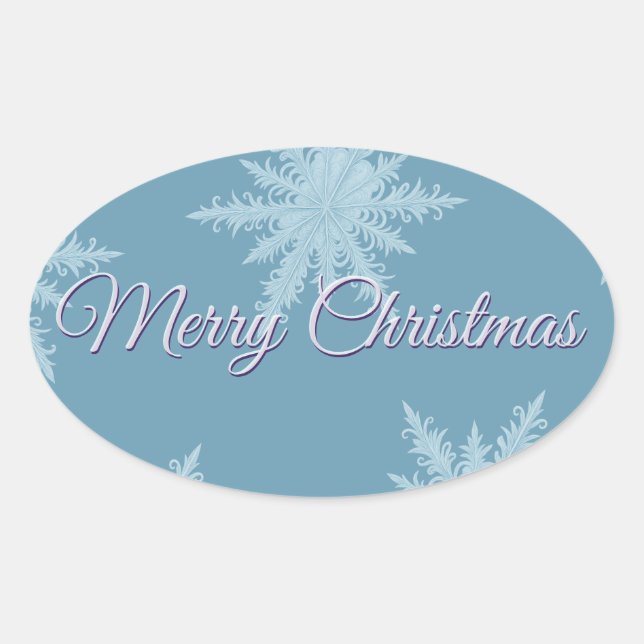 Blue Snowflake Christmas  Ovaler Aufkleber (Vorderseite)