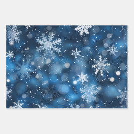 Blue Snowflake Flat Wrapping Paper Set 3 Geschenkpapier Set