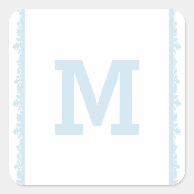 Blue Snowflake Frame Monogram Quadratischer Aufkleber (Vorderseite)
