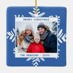 Blue Snowflake Frohe Weihnachtsfamilie Foto Keramikornament