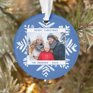Blue Snowflake Frohe Weihnachtsfamilie Foto Ornament